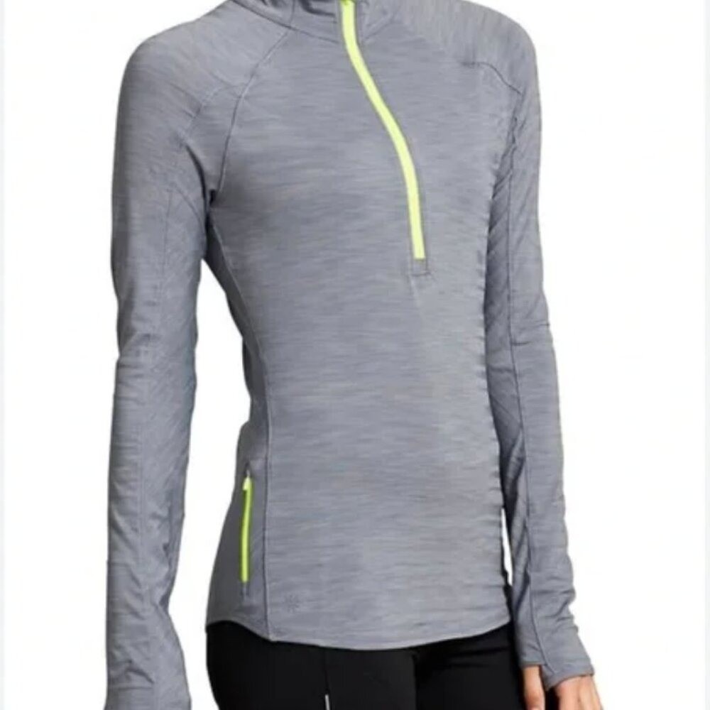 Athleta Gray Long Sleeve Quarter Zip Pull Over Athletic Shirt Slim Fit Pocket XS